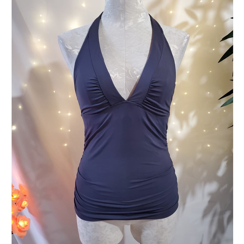 Athleta Shirrendipity Halter Tankini Swim Top Womens Size ST Dress Blue Beach